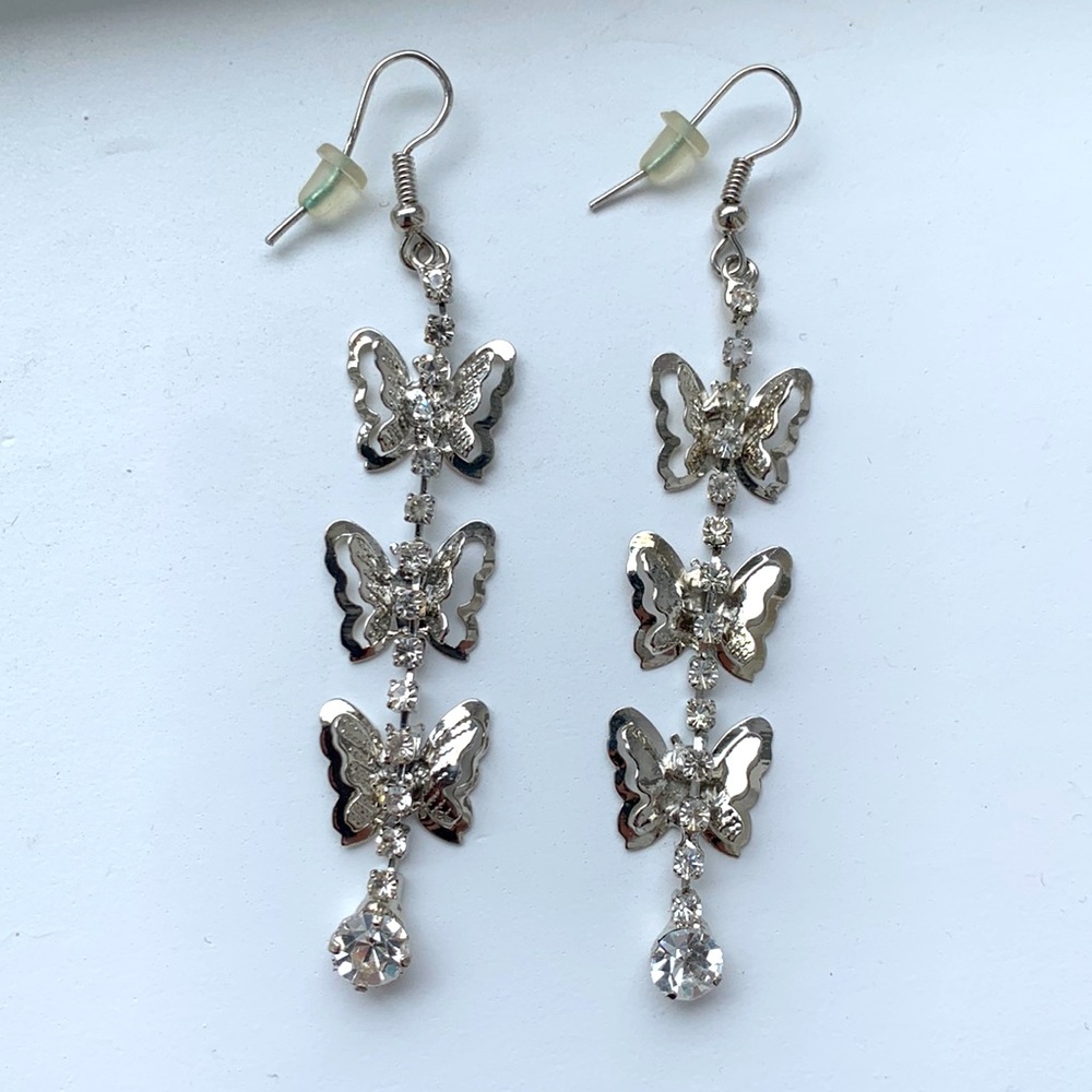Silver butterfly dangle earrings